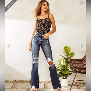 Flying Monkey Buckle Exclusive Ultra High Rise Ripped Stretch Flare Jeans Sz 32